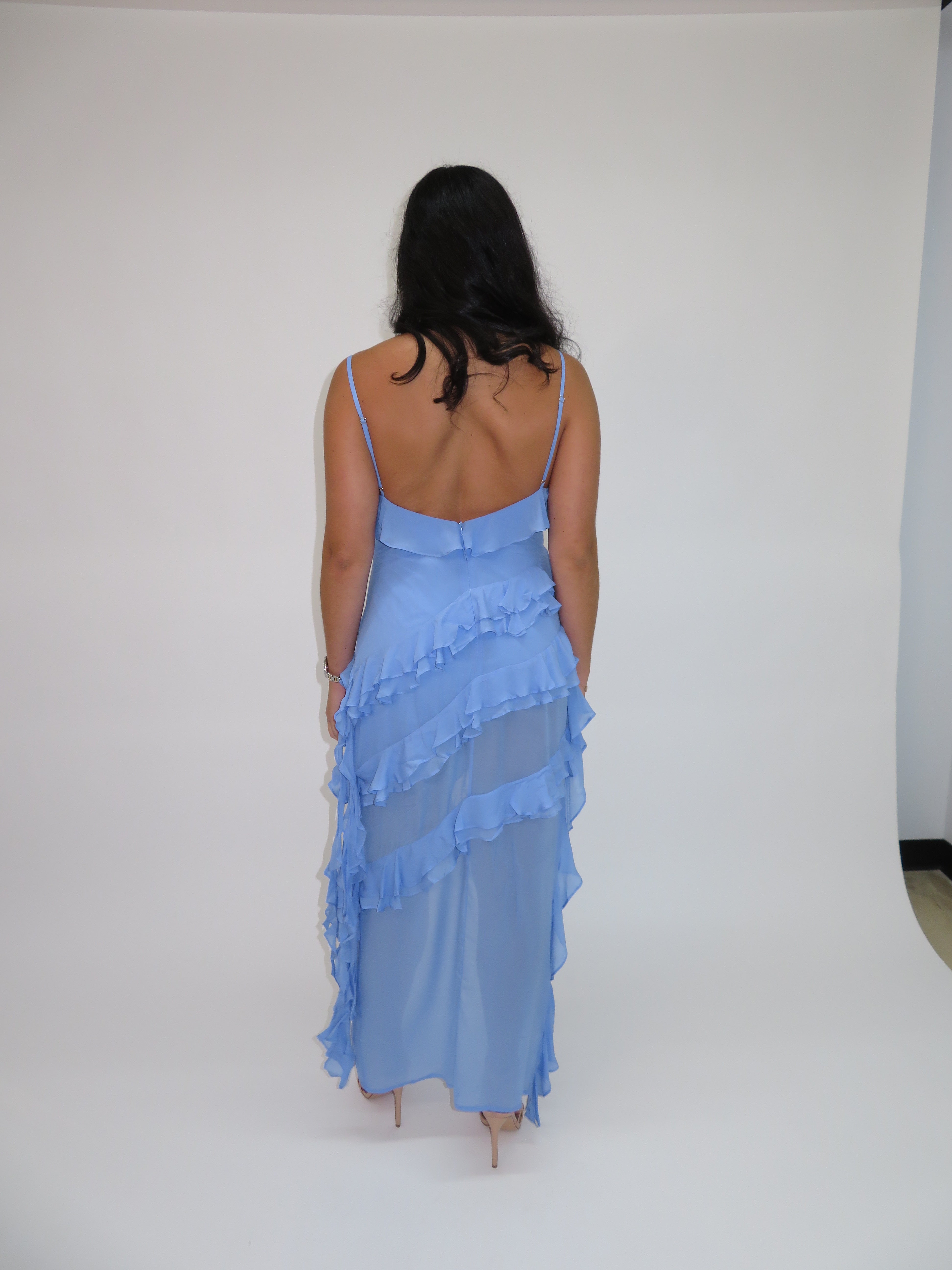 CRISTINA CORNFLOWER BLUE RUFFLE MAXI DRESS